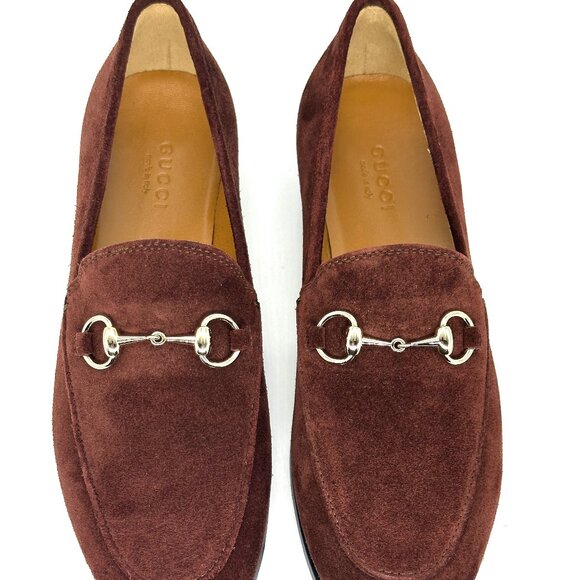 Gucci Jordaan Horsebit Bit Suede Slip On Loafers Flat Shoes Chocolate - Picture 13 of 16